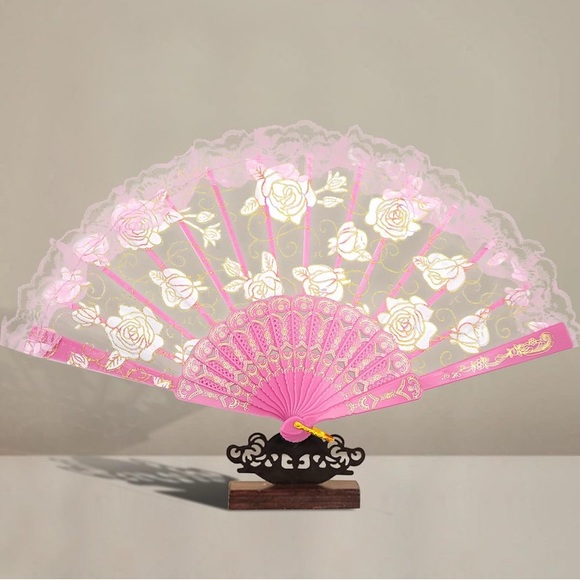 Boutique Accessories - Lace Handmade Rose Embroidered Fan